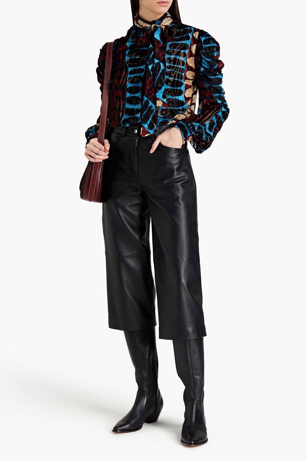 STELLA JEAN Printed devoré-velvet blouse