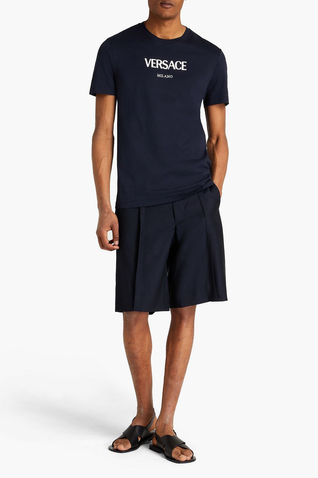 VERSACE Logo-embroidered cotton-jersey T-shirt