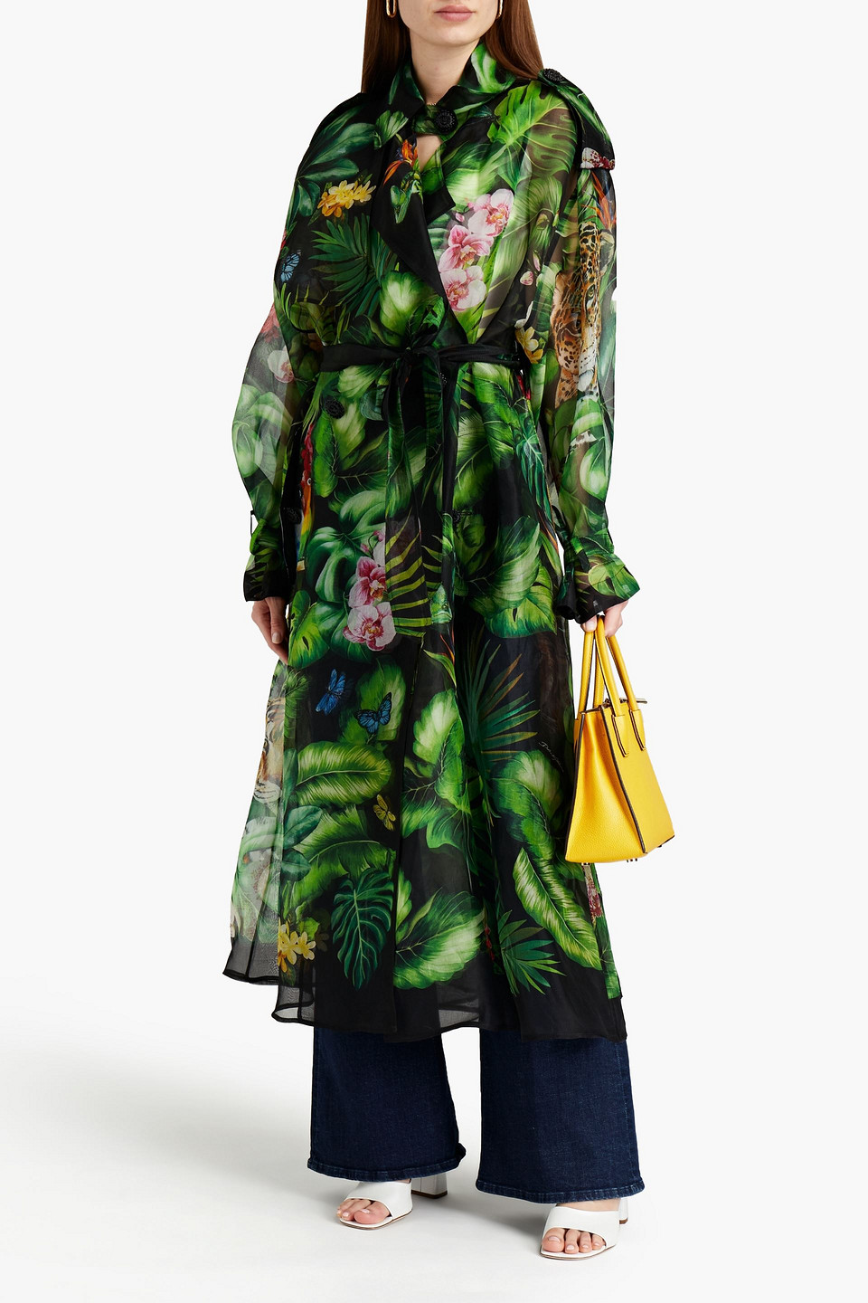 Dolce & Gabbana Printed Silk-organza Trench Coat In Green