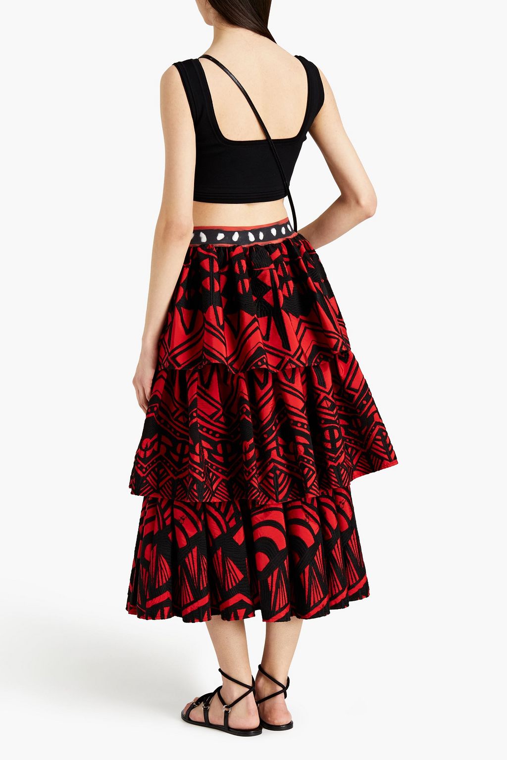 STELLA JEAN Tiered embroidered crepe midi skirt