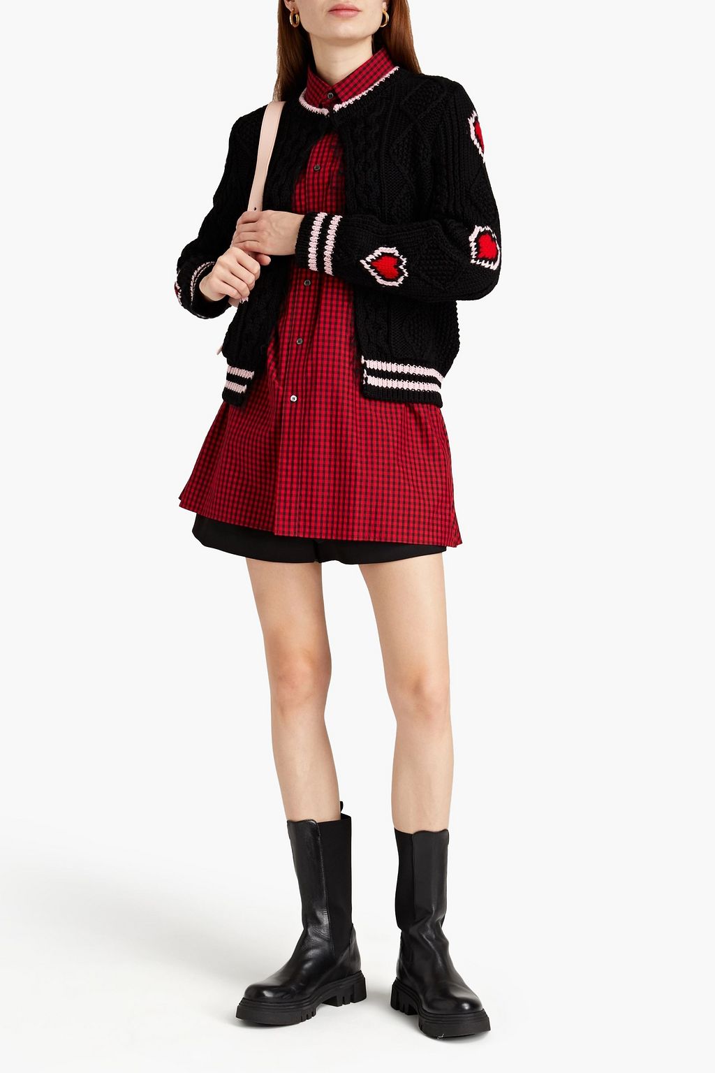 REDVALENTINO Intarsia and cable-knit wool cardigan