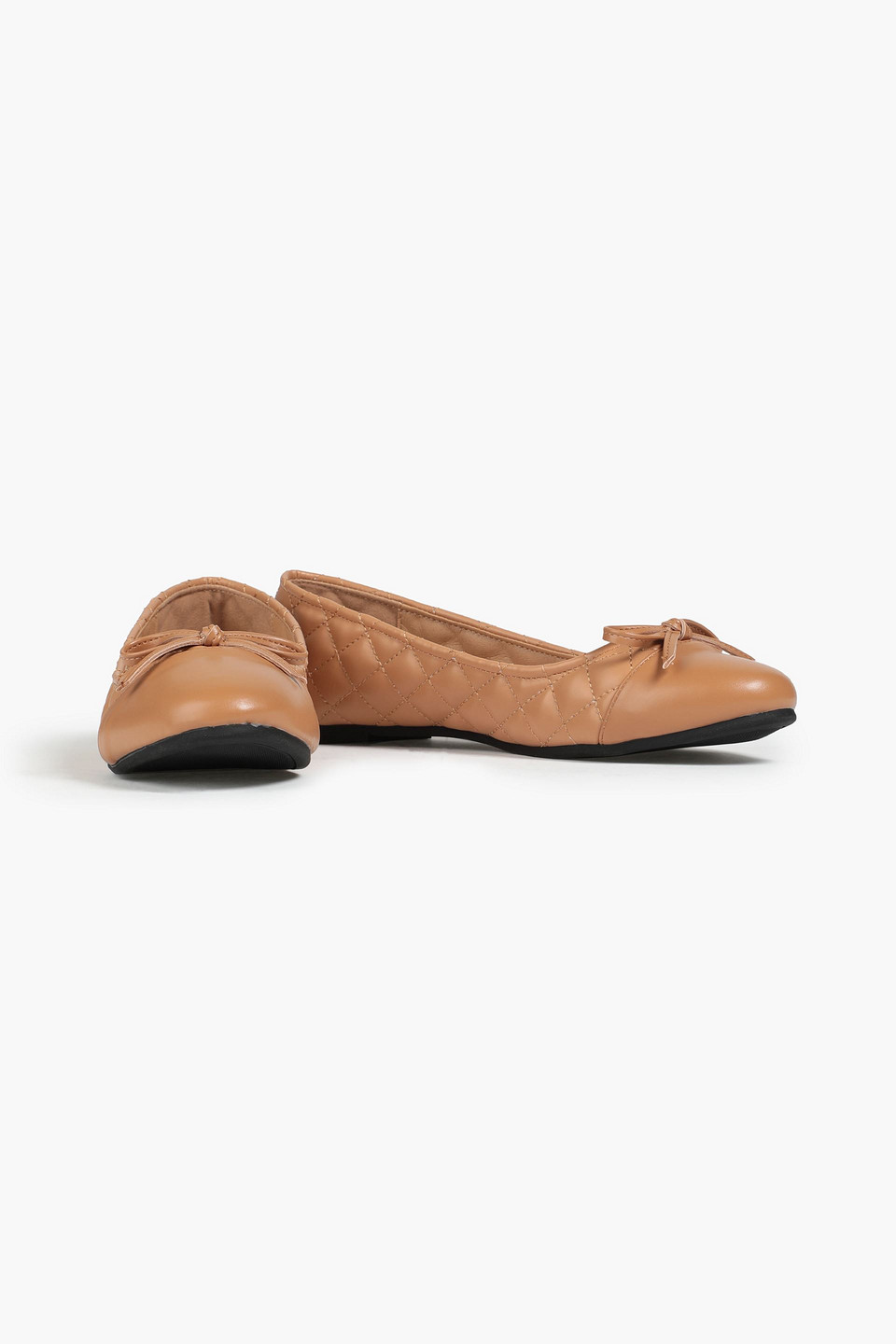 French Sole Bow-embellished Quilted Leather Ballet Flats In Brown