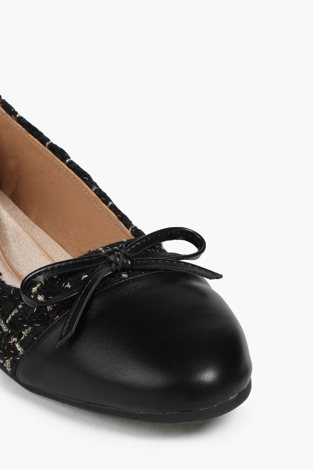 FRENCH SOLE Embellished metallic tweed and leather ballet flats