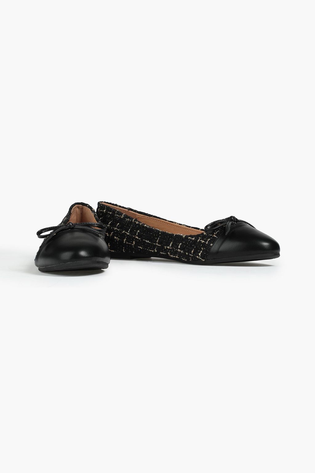 FRENCH SOLE Embellished metallic tweed and leather ballet flats