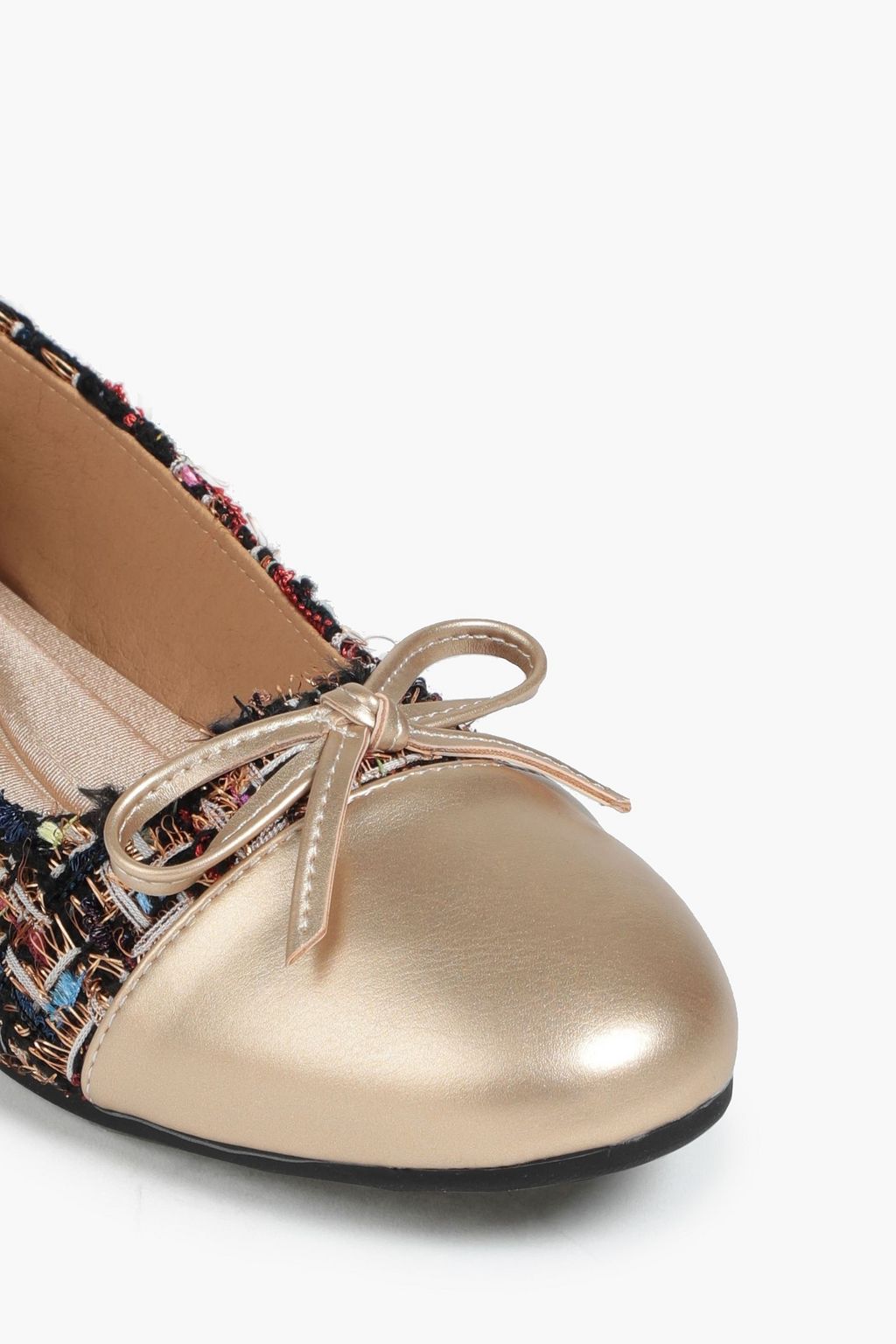 FRENCH SOLE Metallic leather and bouclé-tweed ballet flats