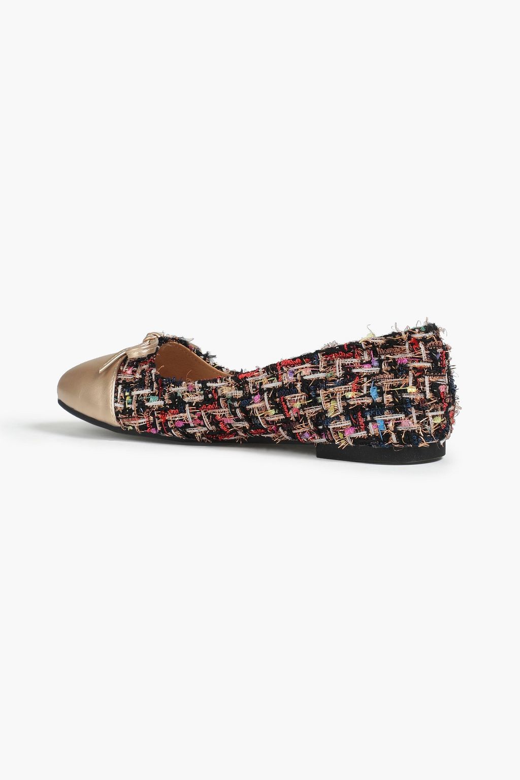 FRENCH SOLE Metallic leather and bouclé-tweed ballet flats