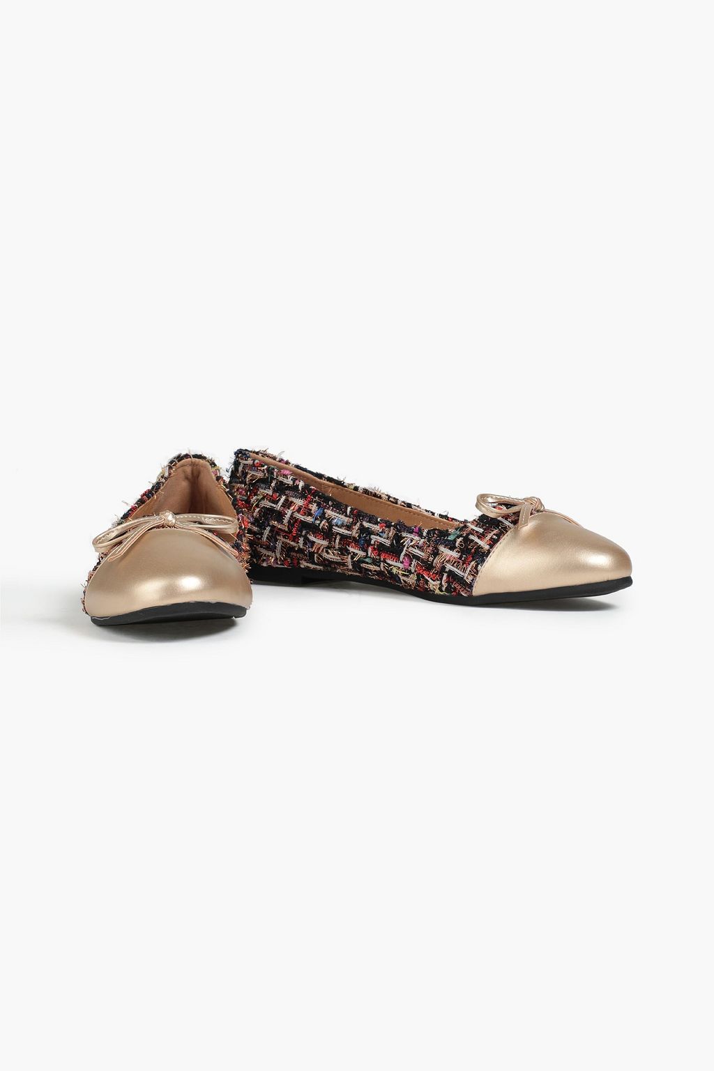 FRENCH SOLE Metallic leather and bouclé-tweed ballet flats