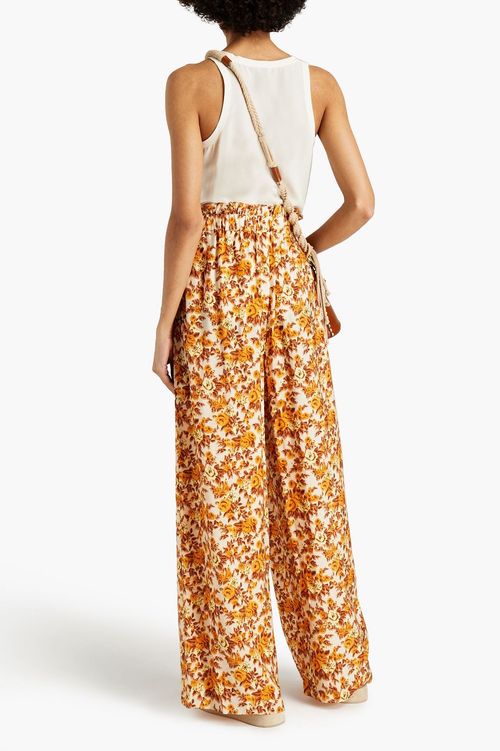 SIMKHAI Marisol gathered floral-print woven wide-leg pants