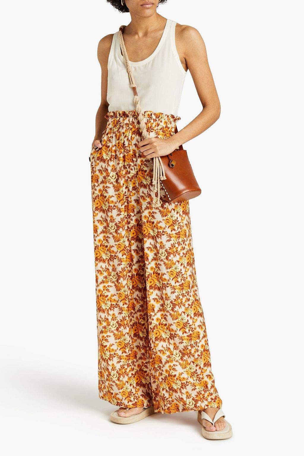 SIMKHAI Marisol gathered floral-print woven wide-leg pants