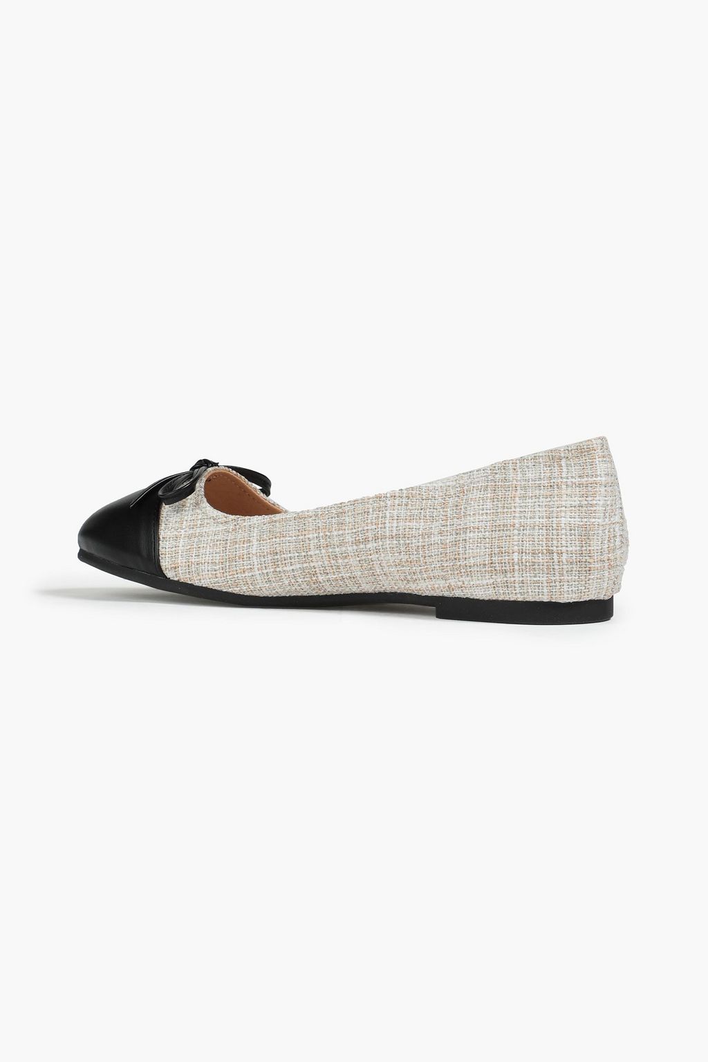 FRENCH SOLE Embellished leather and tweed ballet flats