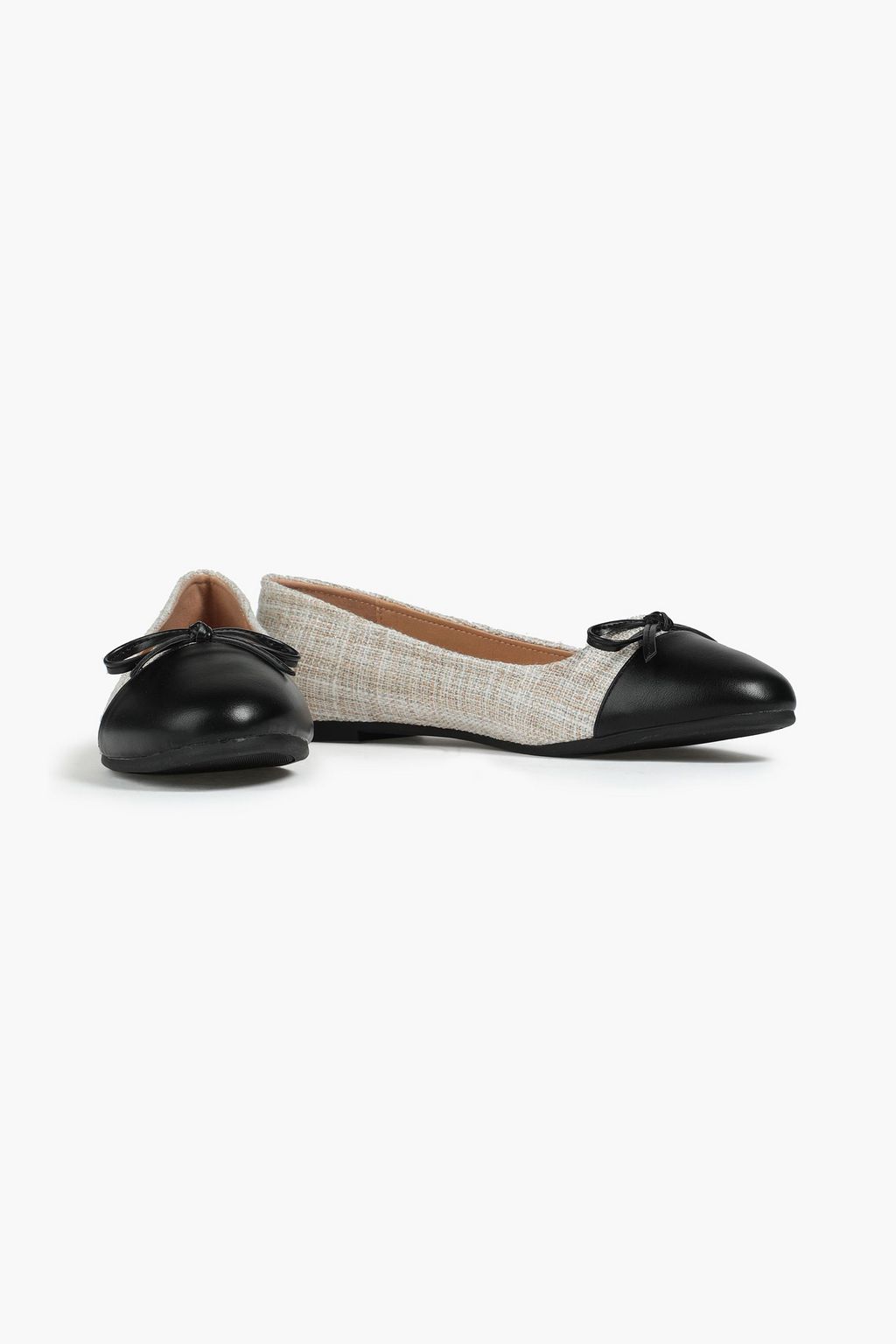 FRENCH SOLE Embellished leather and tweed ballet flats
