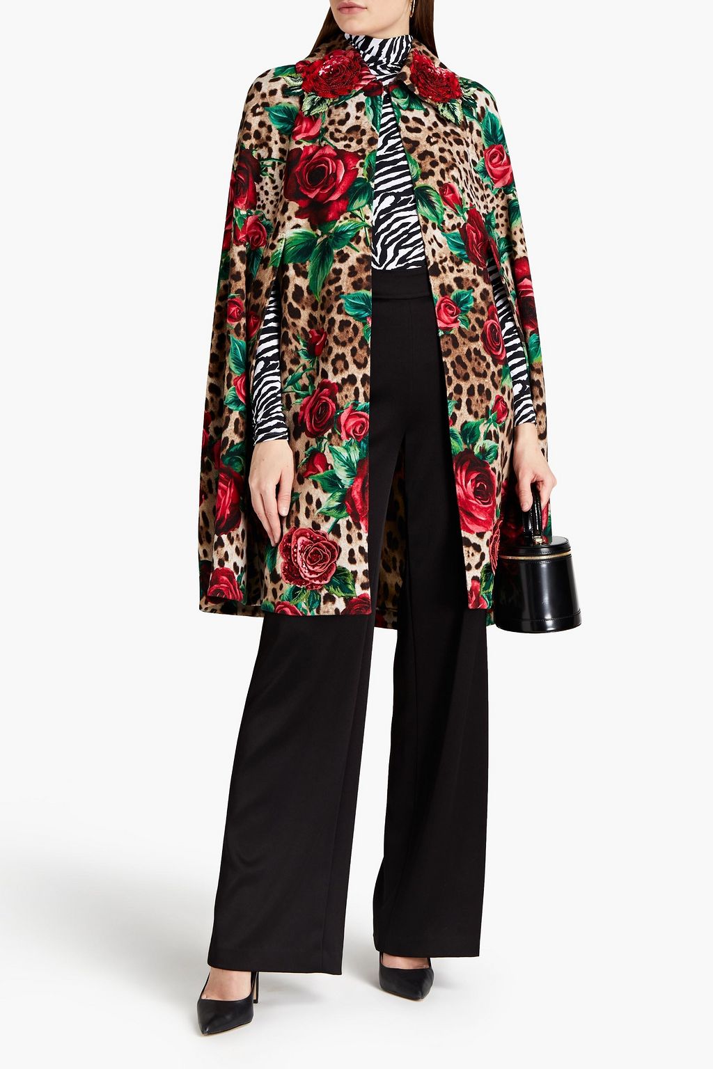 DOLCE&GABBANA Embellished printed wool-crepe cape