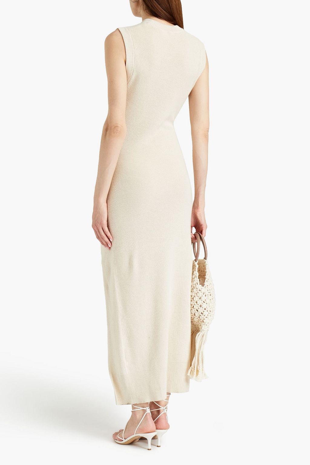 SIMKHAI Tie-front cotton and cashmere-blend midi dress