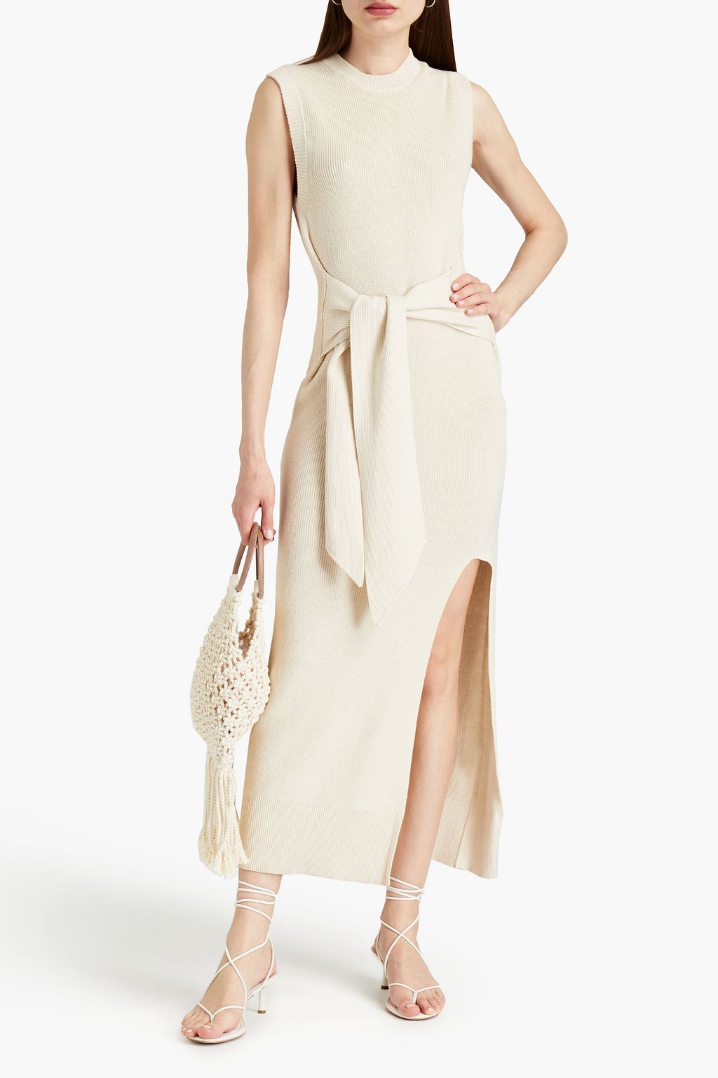 SIMKHAI Tie-front cotton and cashmere-blend midi dress