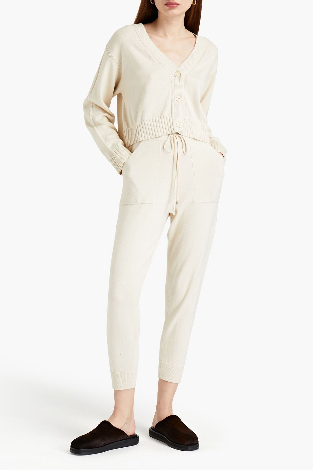 SIMKHAI Cropped mélange cotton and cashmere-blend cardigan