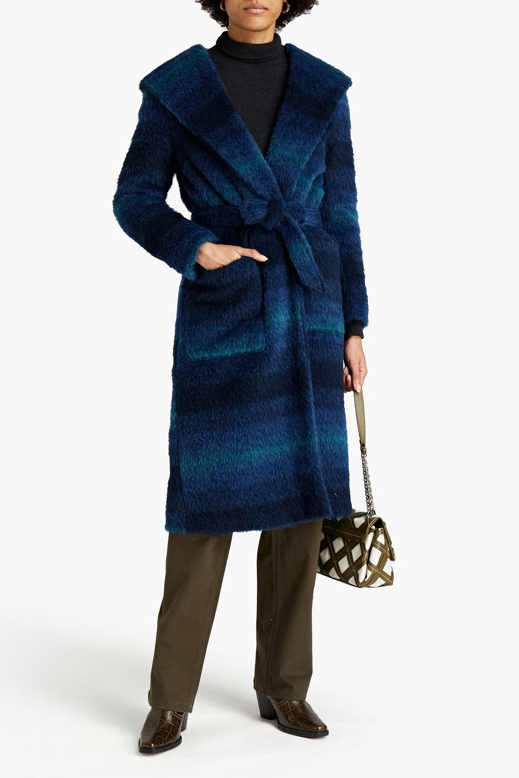 STELLA JEAN Checked brushed-felt hooded coat