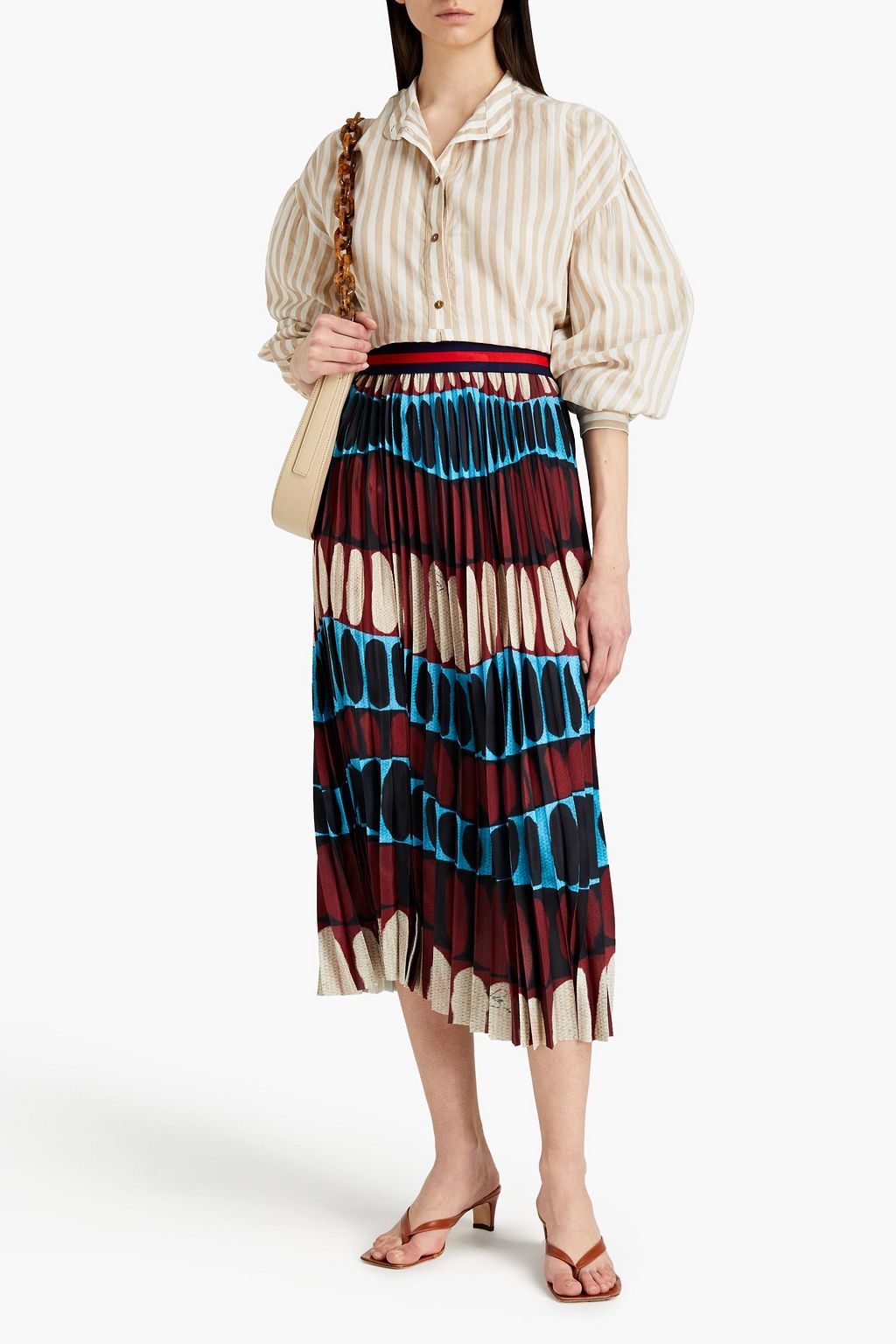 STELLA JEAN Pleated printed crepe de chine midi skirt