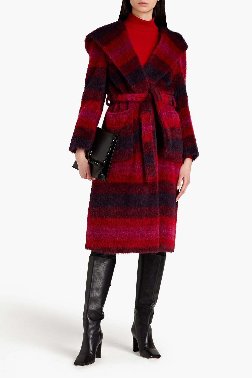 STELLA JEAN Checked brushed-felt hooded coat