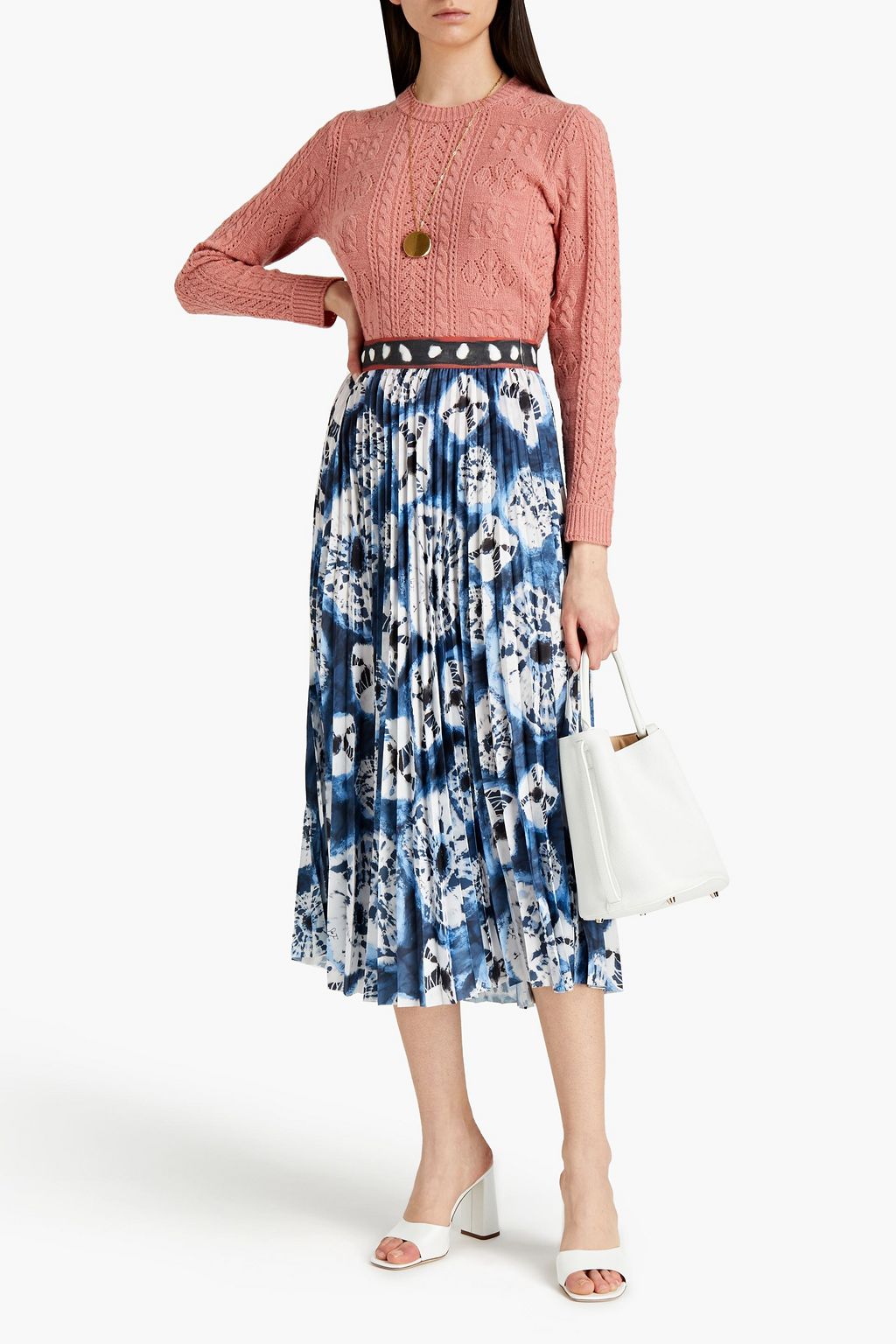 STELLA JEAN Pleated printed crepe de chine midi skirt