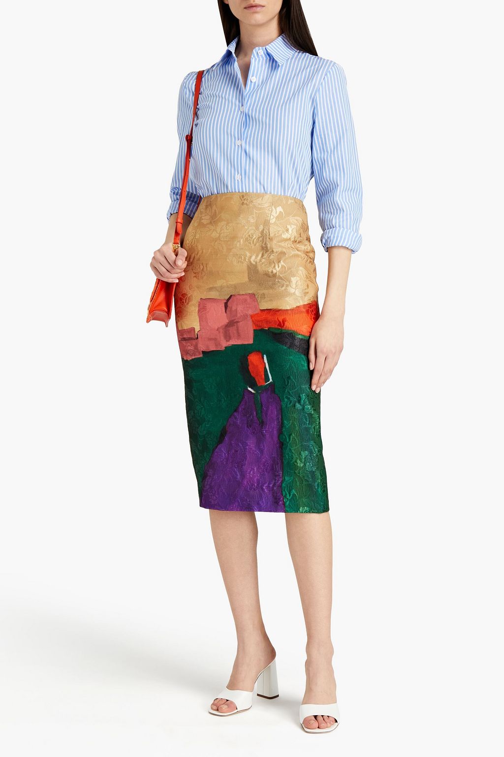 STELLA JEAN Printed cloqué-jacquard pencil skirt