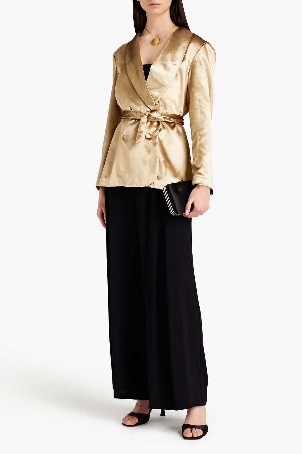 STELLA JEAN Double-breasted belted velvet blazer