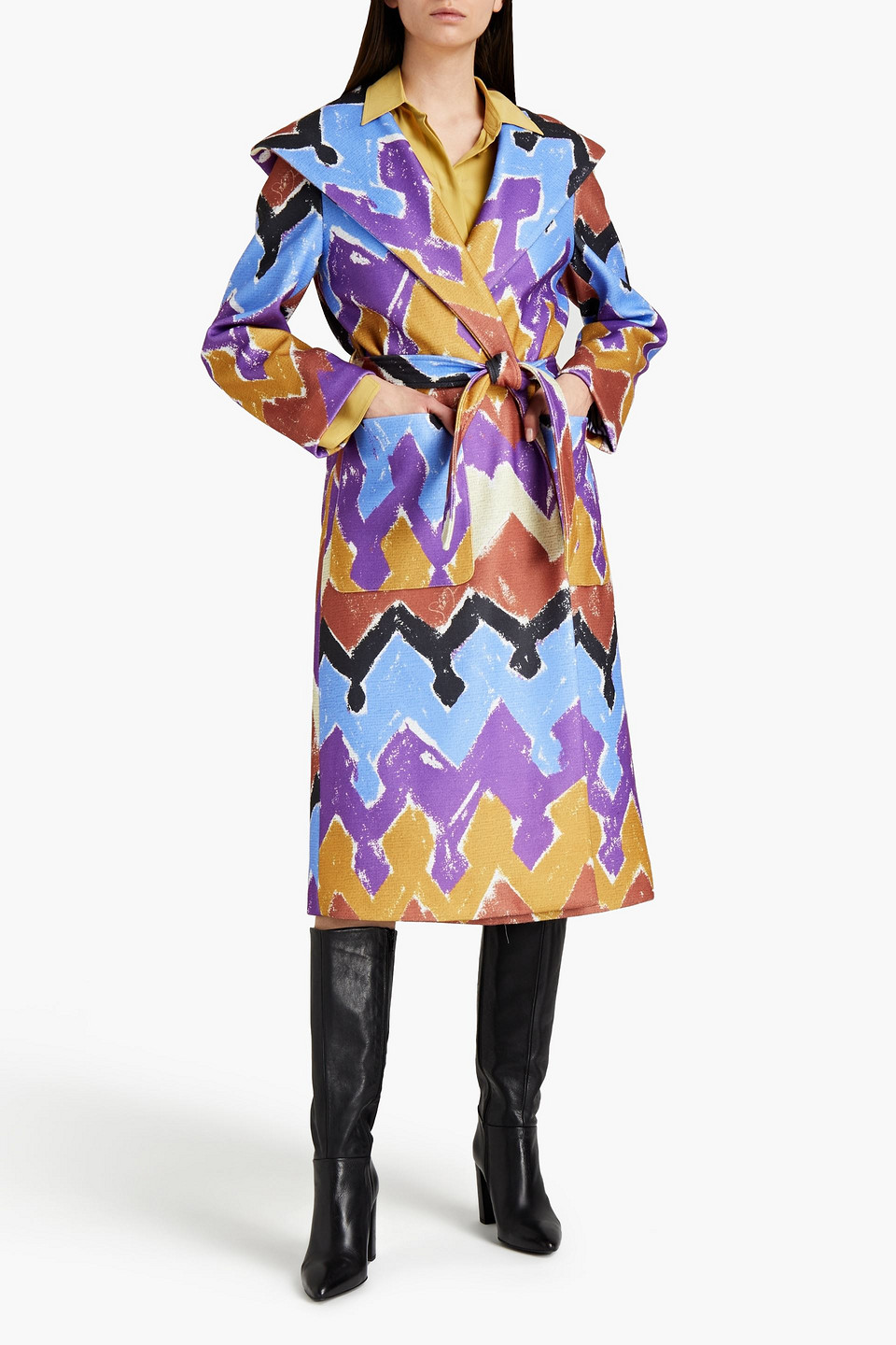 Stella Jean Printed Felt Hooded Trench Coat In Multi