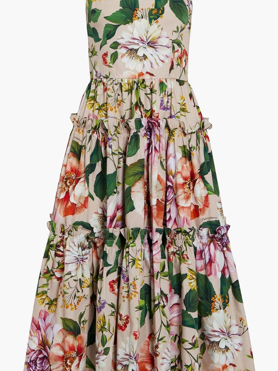 tiered appliquéd floral-print cotton-poplin midi dress