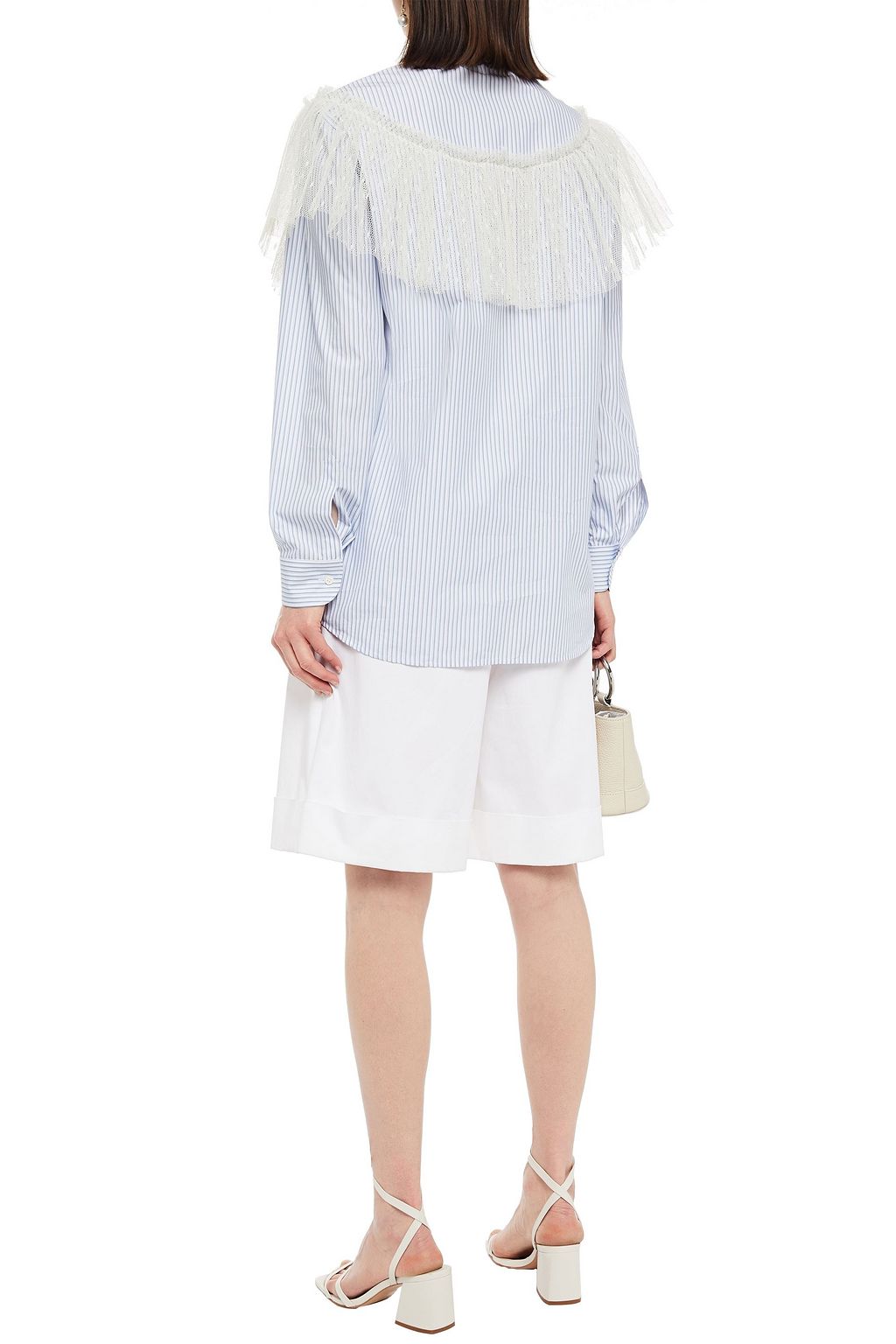 REDVALENTINO Point d'esprit-trimmed striped cotton-blend poplin shirt