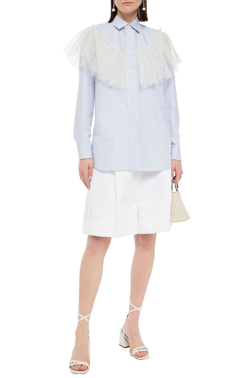 REDVALENTINO Point d'esprit-trimmed striped cotton-blend poplin shirt