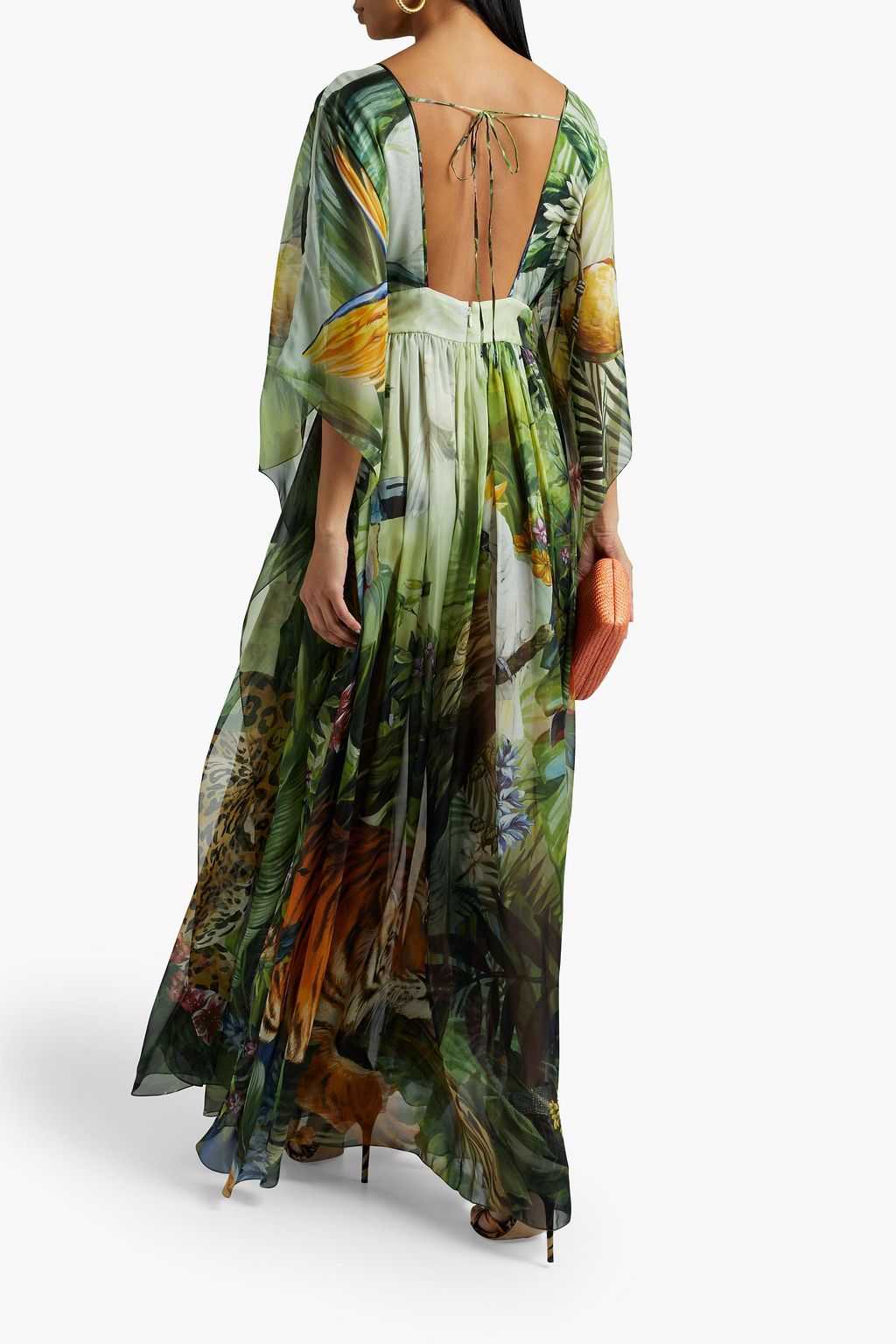 DOLCE&GABBANA Open-back printed silk-chiffon kaftan