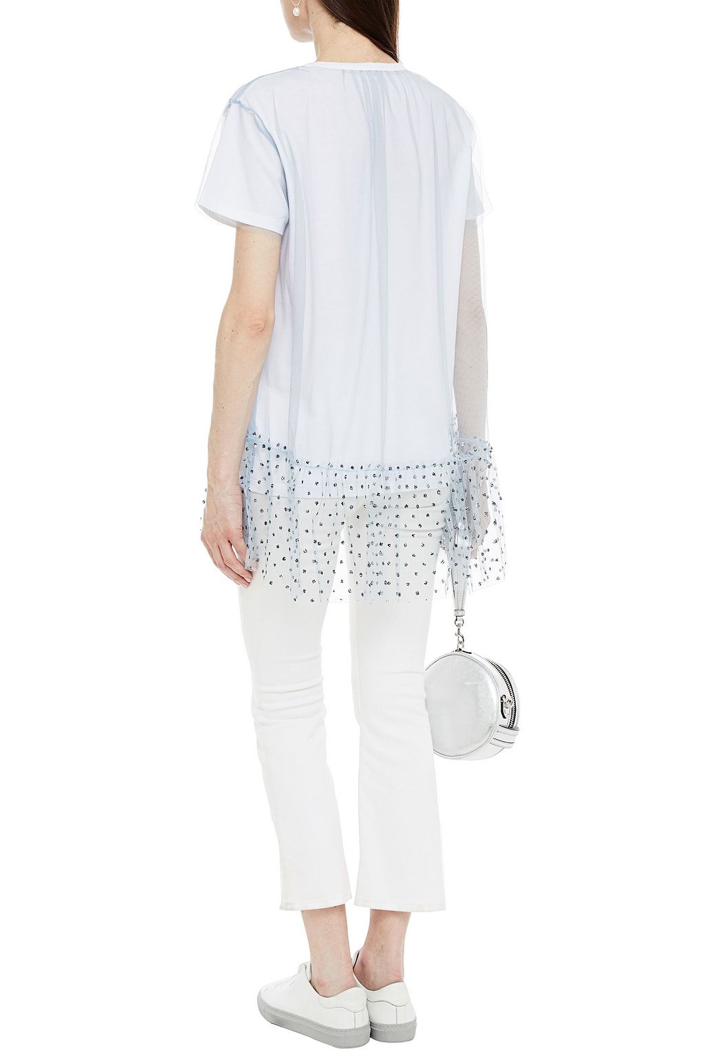 REDVALENTINO Glittered tulle-paneled cotton-jersey T-shirt