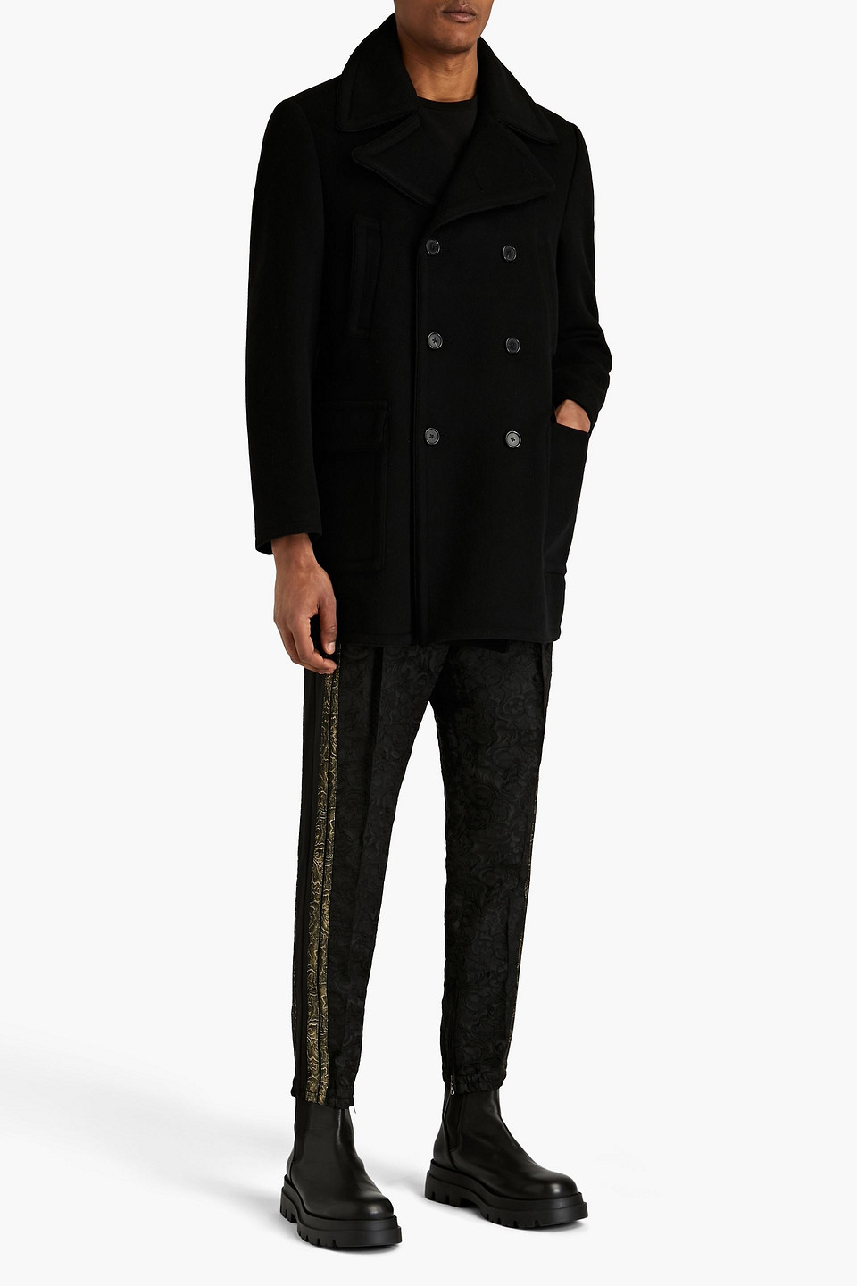 Dolce & Gabbana Virgin Wool-cashmere-blend Detachable Lapel Classic Peacoat In Black