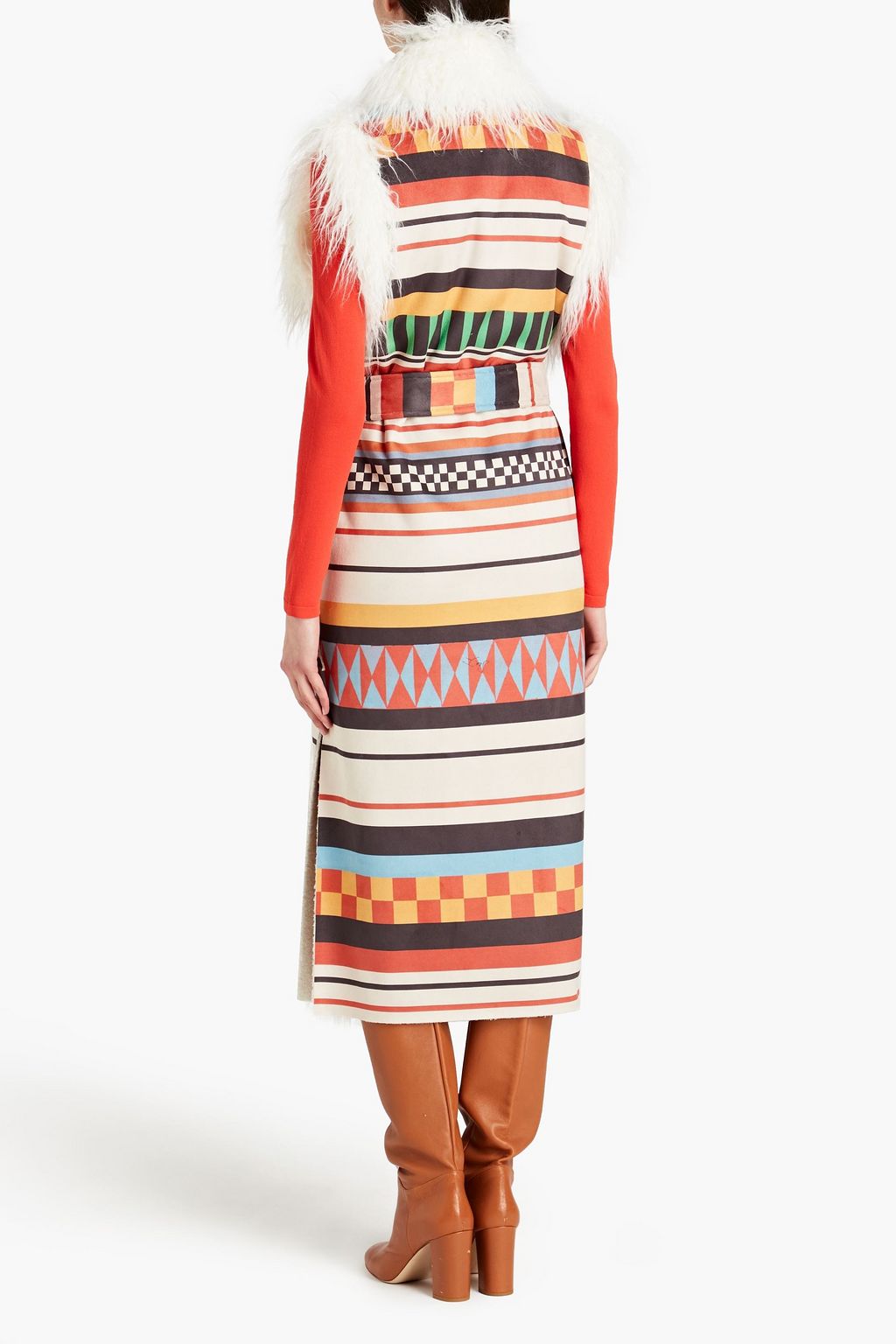 STELLA JEAN Belted printed faux shearling vest