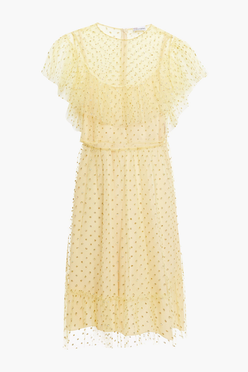 REDValentino - Ruffled glittered tulle dress - Yellow