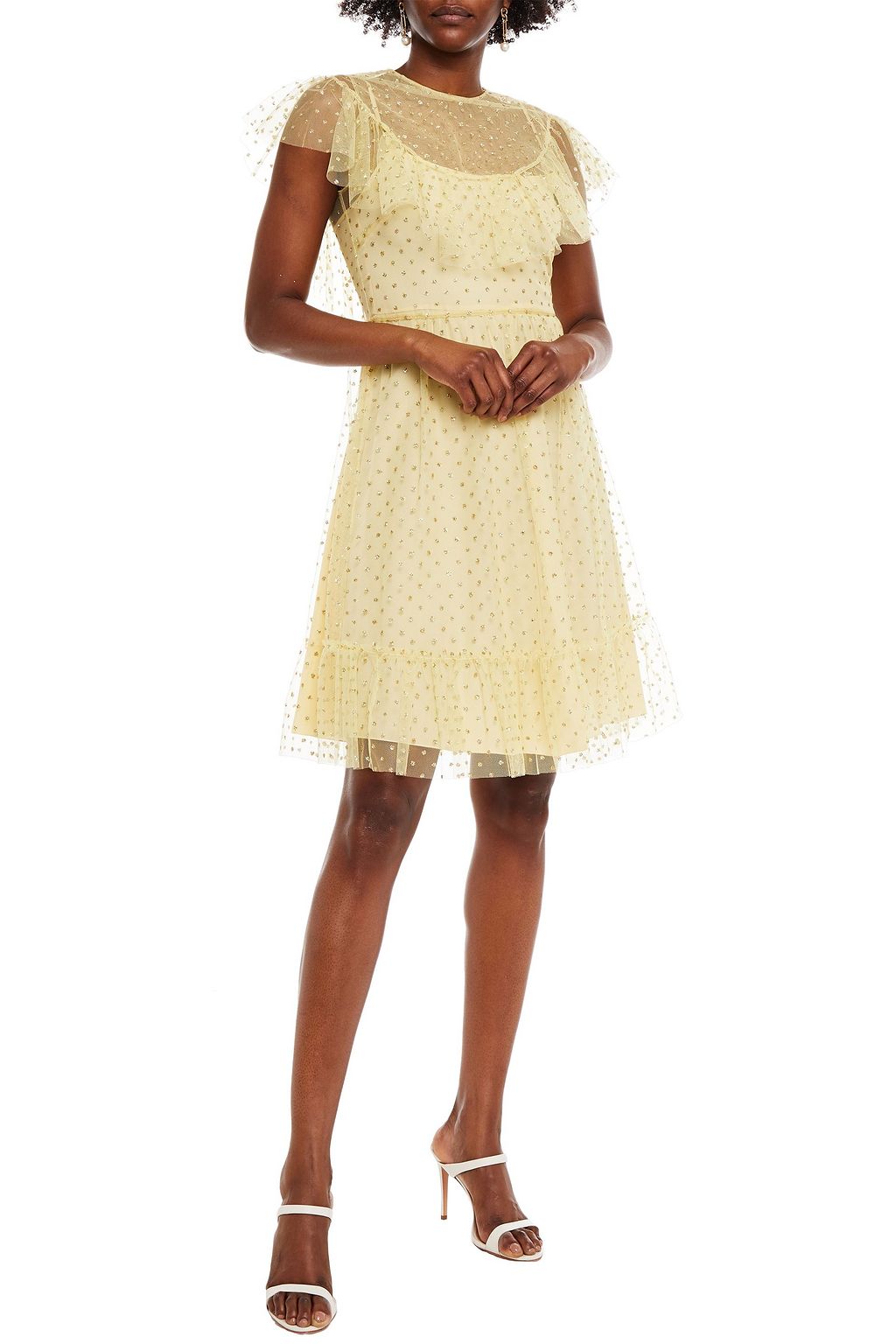 REDVALENTINO Ruffled glittered tulle dress