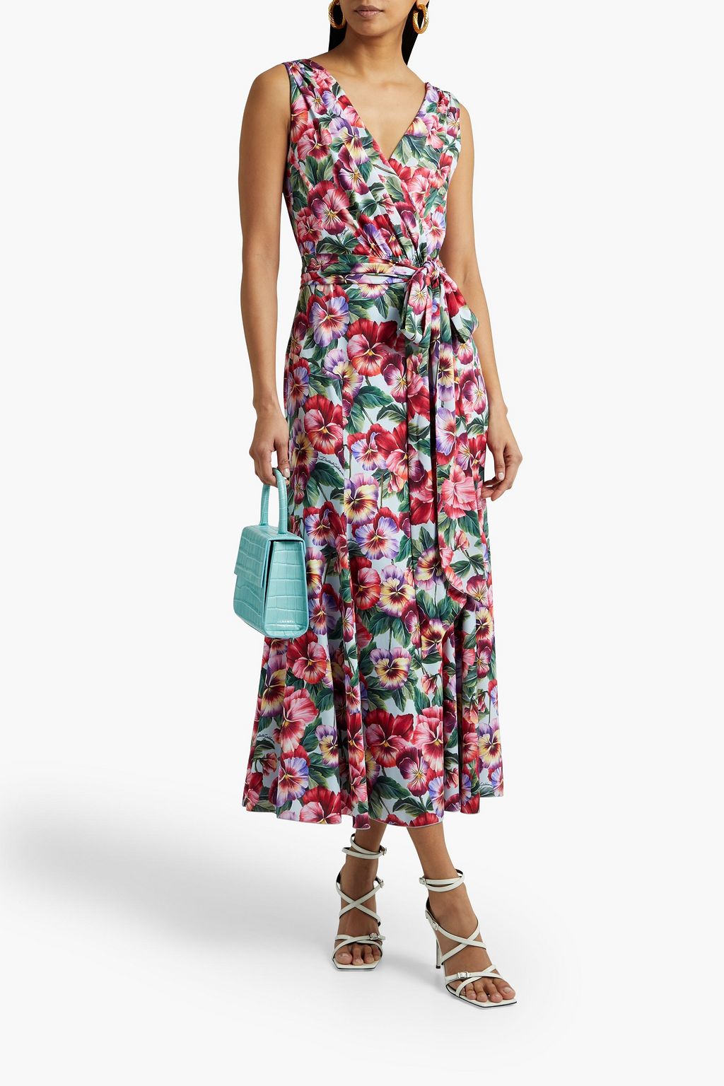 DOLCE&GABBANA Tie-front wrap-effect floral-print silk-blend midi dress