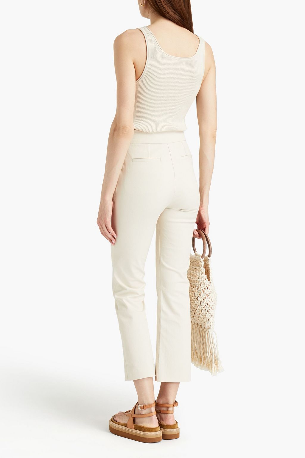 SIMKHAI Button-embellished cotton-blend twill straight-leg pants