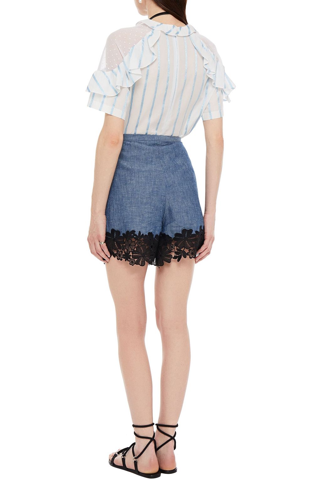 REDVALENTINO توب من مزيج القطن بحواف من قماش بوان ديسبري بتصميم مخطط