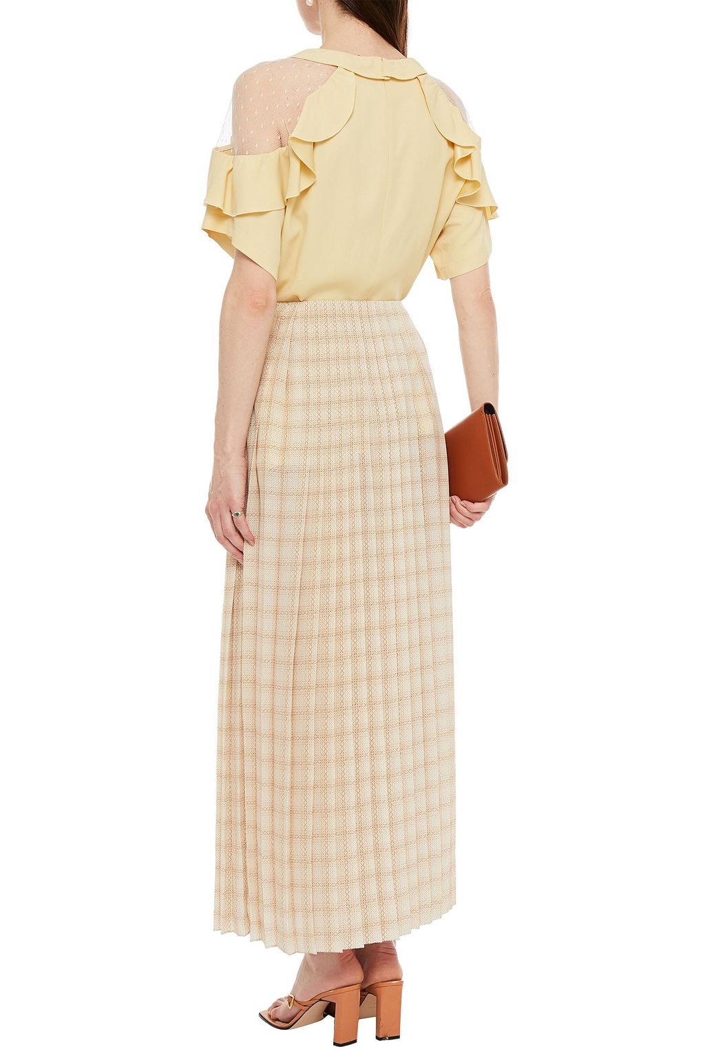REDVALENTINO Point d'esprit-trimmed ruffled crepe blouse