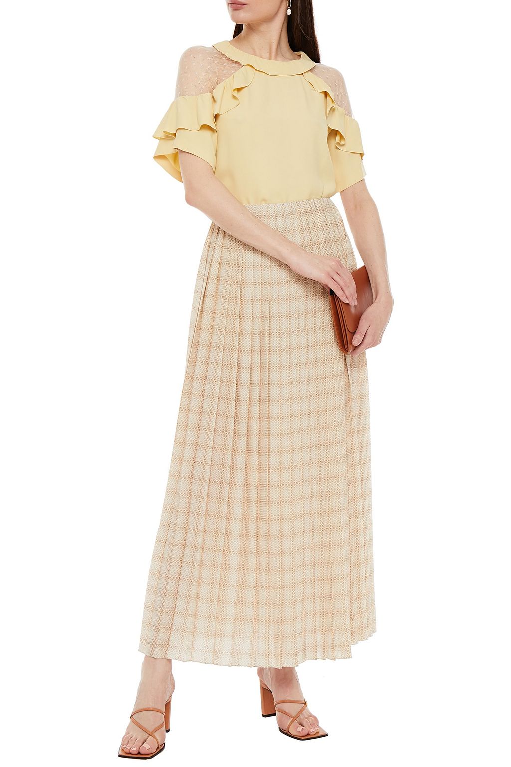 REDVALENTINO Point d'esprit-trimmed ruffled crepe blouse