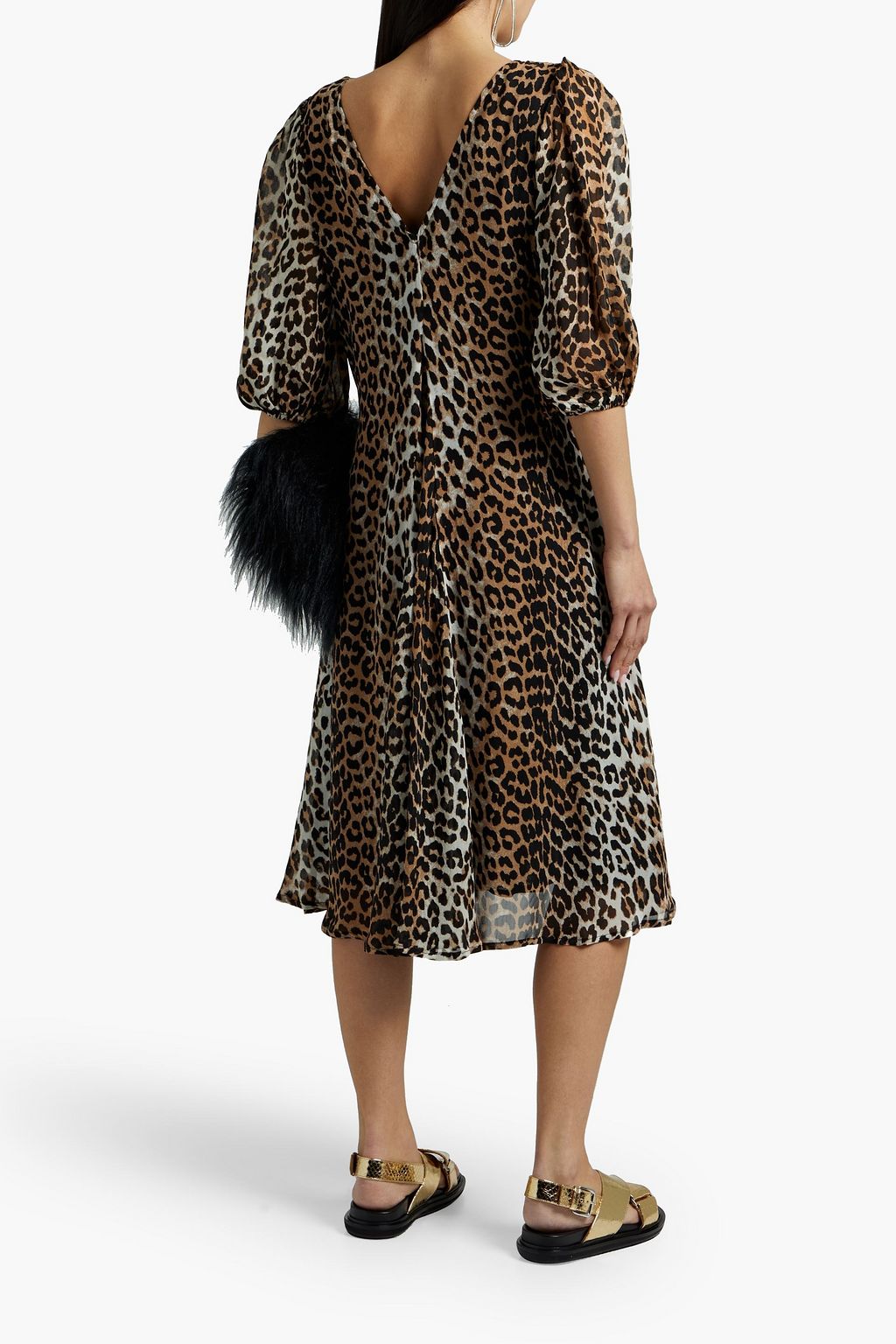 GANNI Leopard-print georgette midi dress