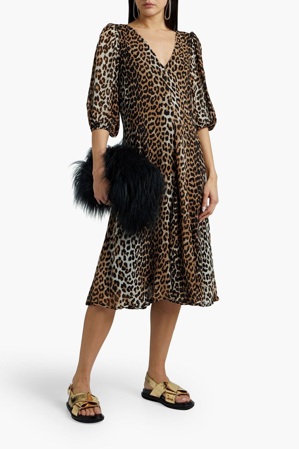 GANNI Leopard-print georgette midi dress