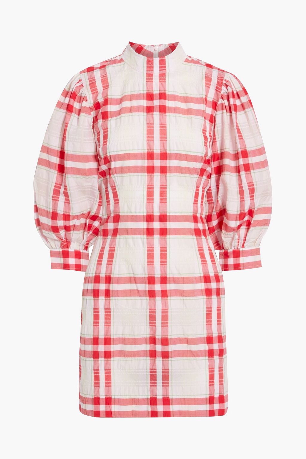 GANNI Checked cotton blend mini dress THE OUTNET