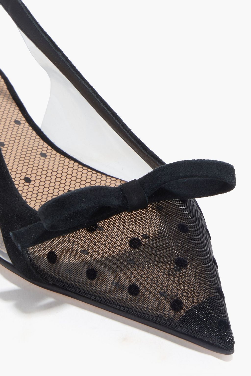RED(V) Bow-embellished flocked mesh and PVC slingback point-toe flats