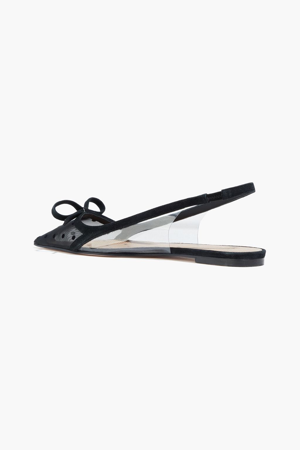 RED(V) Bow-embellished flocked mesh and PVC slingback point-toe flats