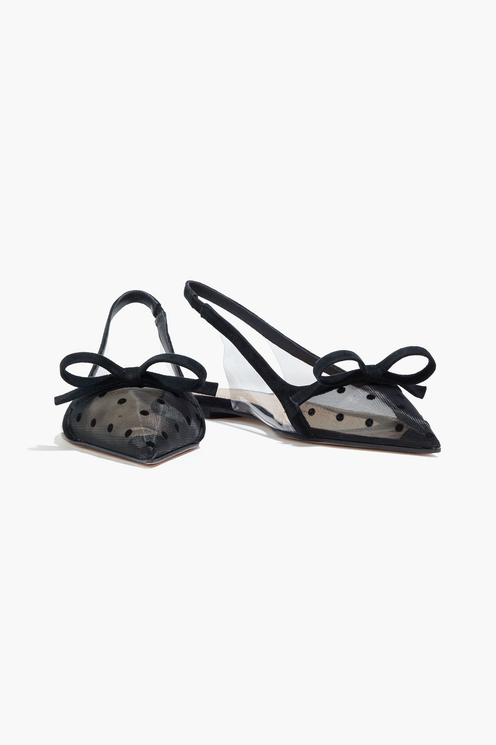 RED(V) Bow-embellished flocked mesh and PVC slingback point-toe flats