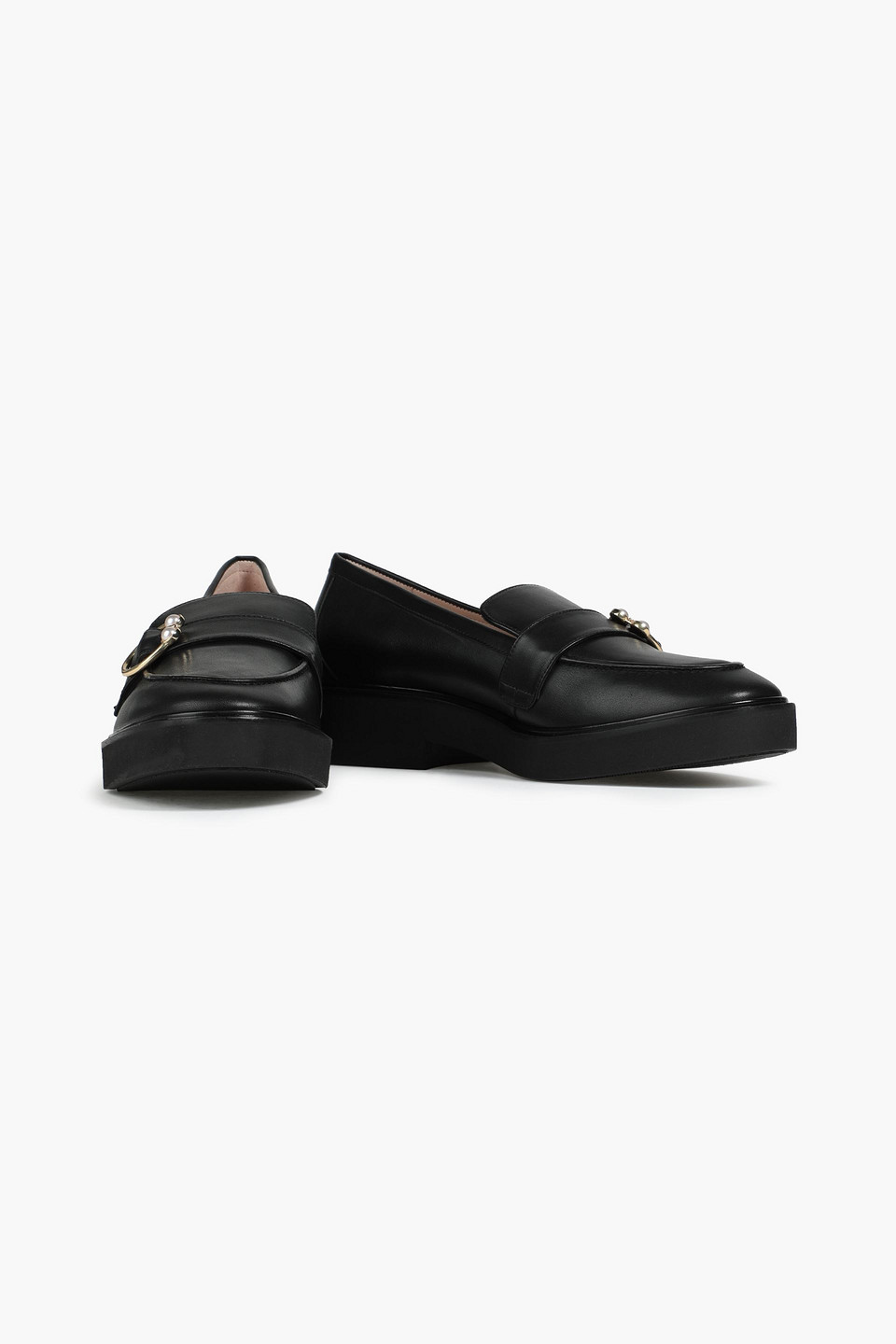 Stuart Weitzman Embellished Leather Loafers In Black