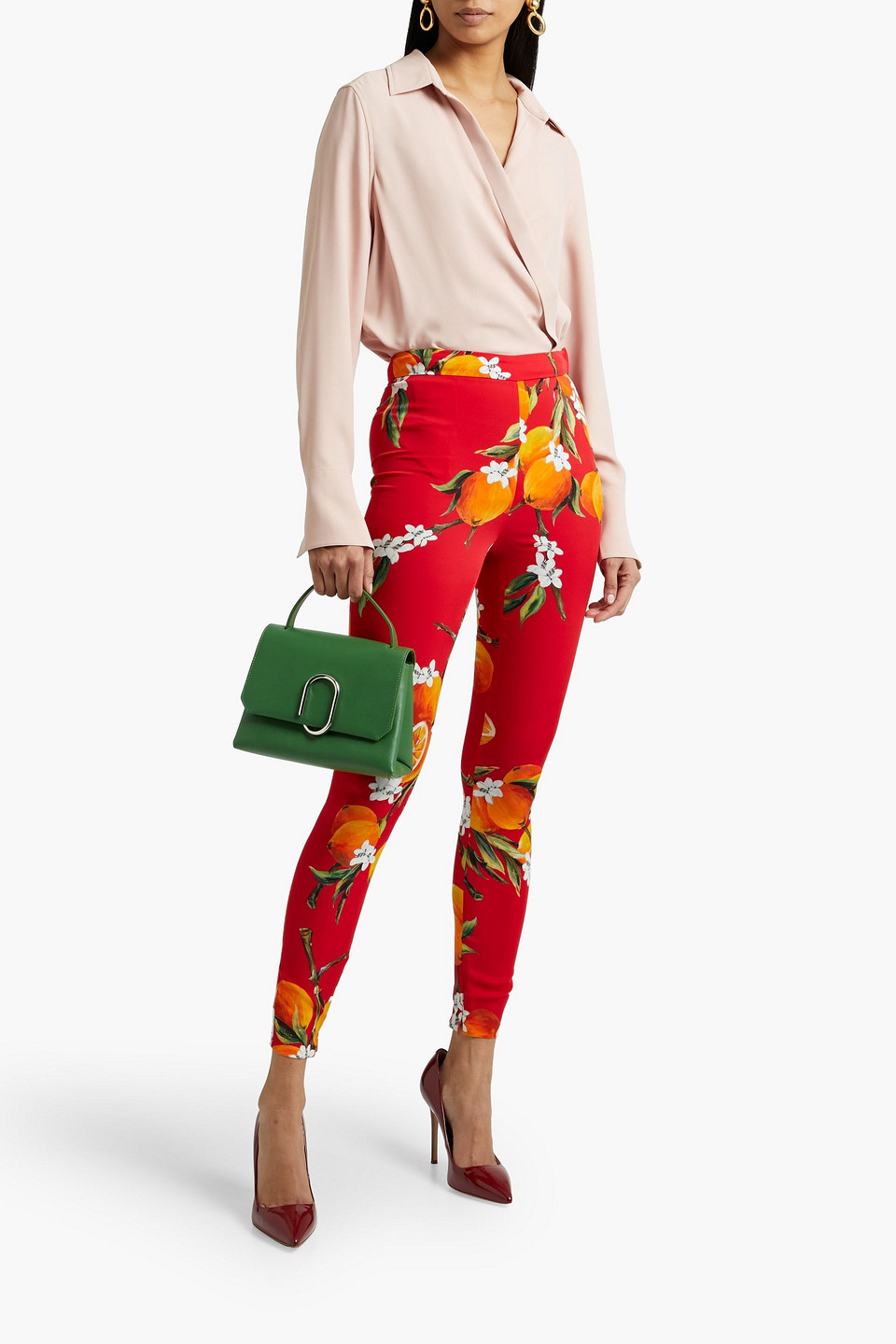 Dolce & Gabbana Floral-print Stretch-crepe Skinny Pants In Red