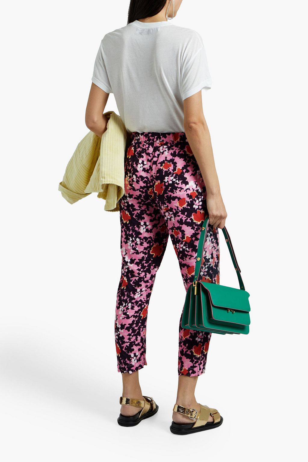 MARNI Cropped printed crepe tapered pants