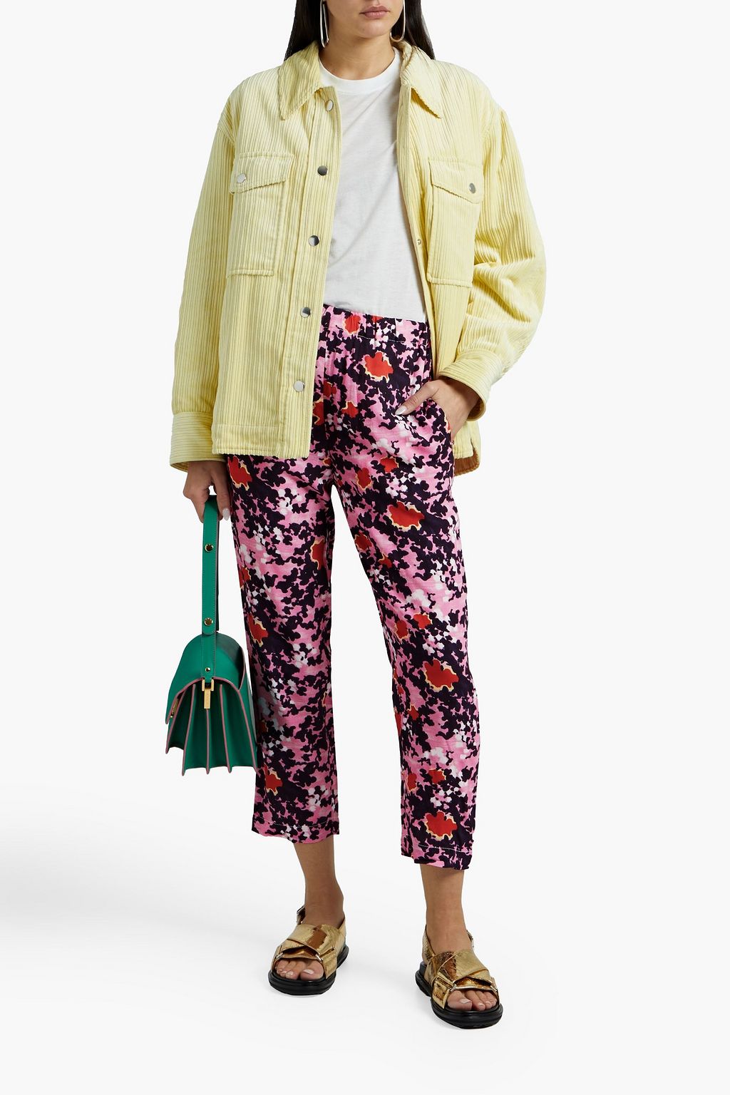 MARNI Cropped printed crepe tapered pants